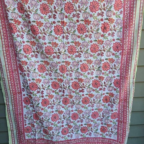 Indian Hand Stamped Red Green Pink White Wrap Scarf - Picture 7 of 7